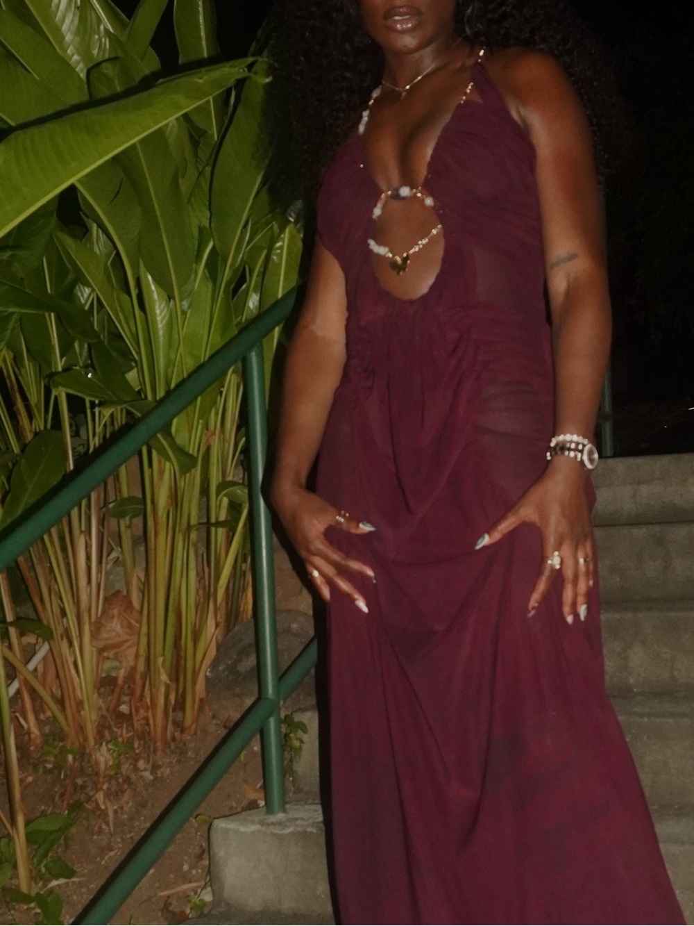Halter Plunge Maxi Dress in Deep Wine